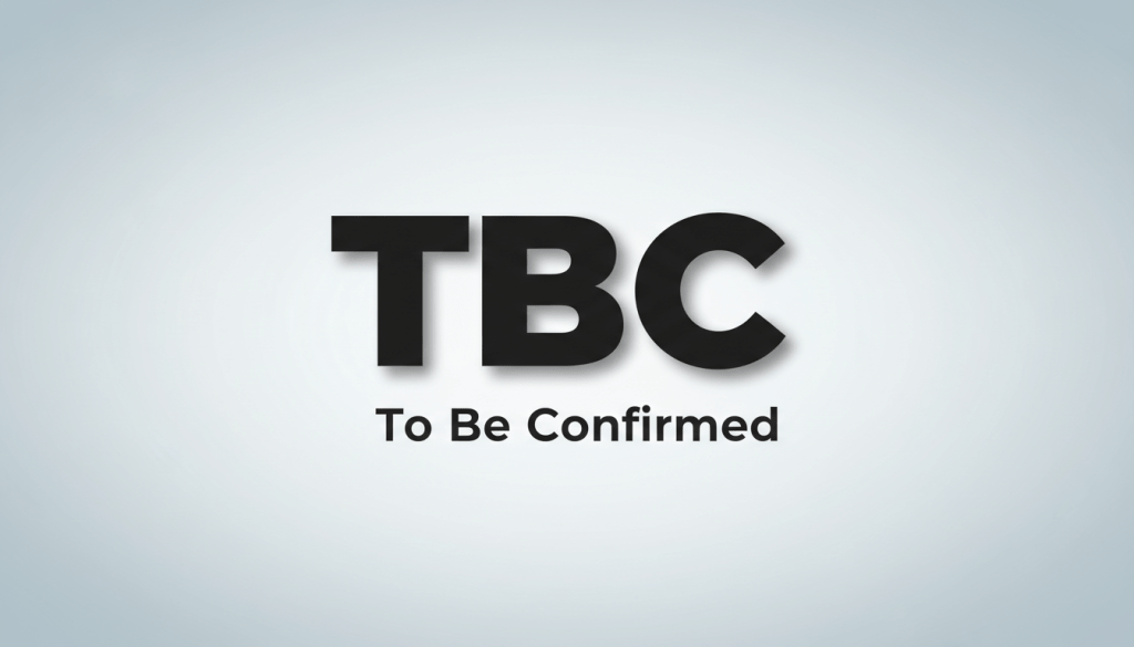 A placeholder image representing 'To Be Confirmed' (TBC), ideally with clear bold text 'TBC' on a simple background, suitable for an event section.